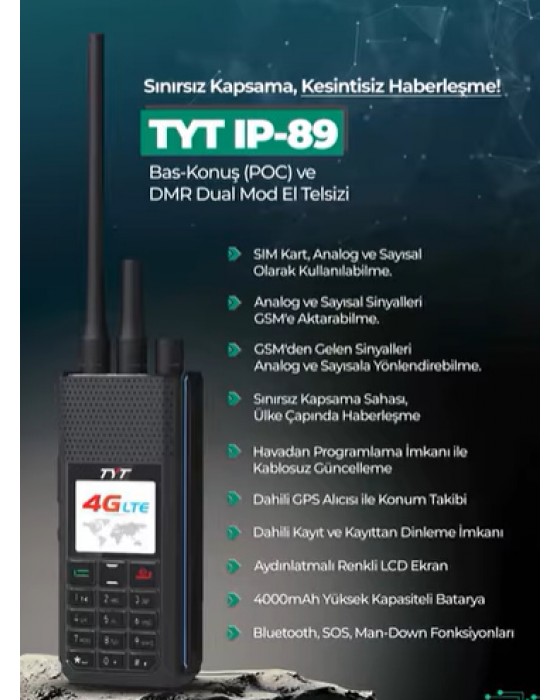 TYT IP-89 UHF DMR–Analog–POC Hibrit El Telsizi